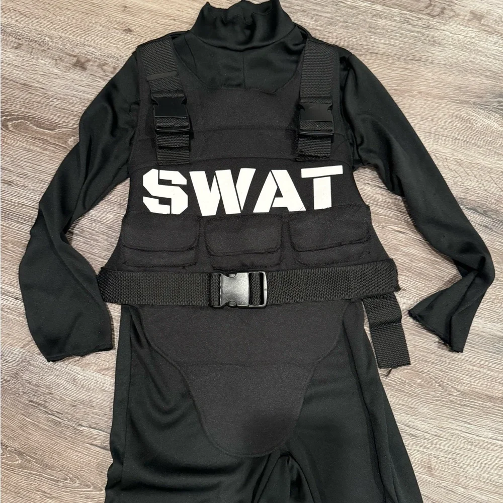 SWAT black long-sleeved police costume, size small (4-7)